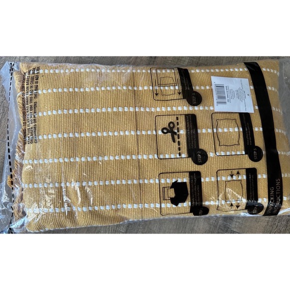 Other - Mustard Yellow with White Stripes & Woven Fringe Lumbar Pillow 20x12"